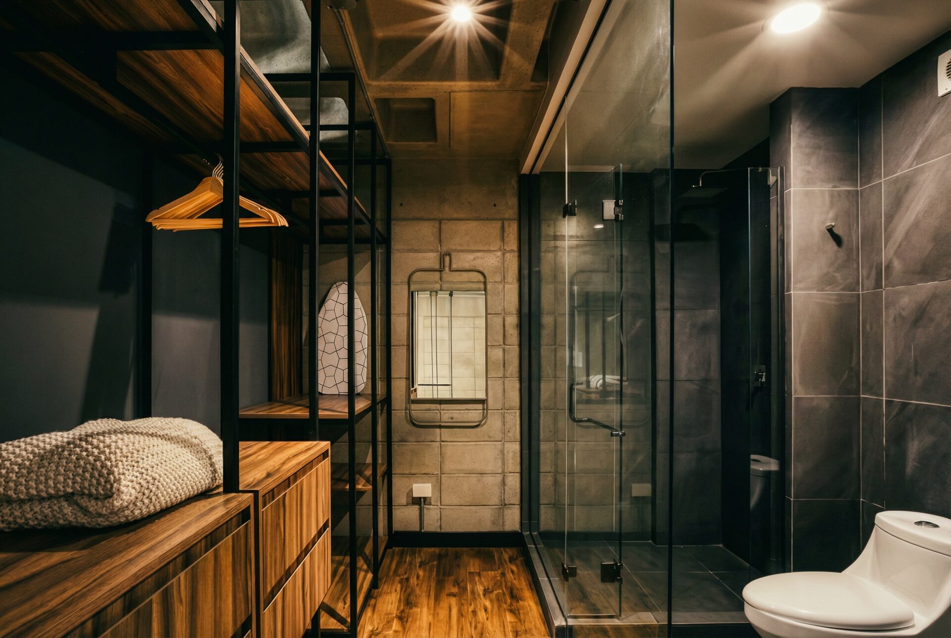 Baño estilo industrial con regadera