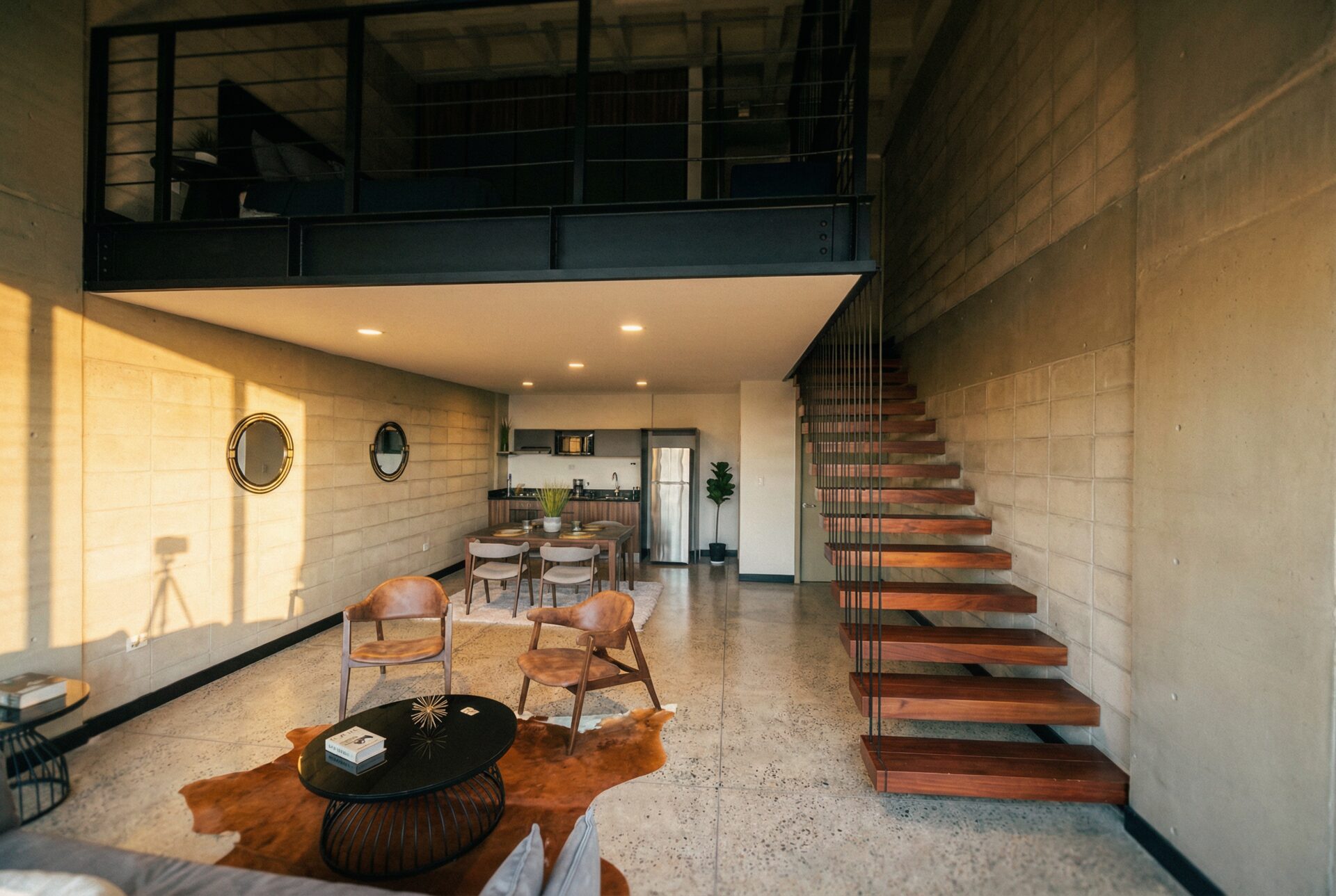 Sala con escalera y mezzanine